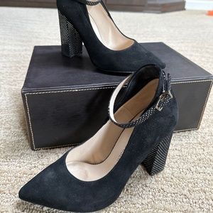 Peter Kaiser Black Suede pumps with shimmery heel and ankle strap